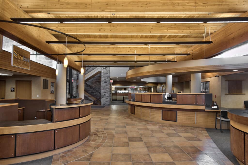The indoor lobby at the Bank of Elk River